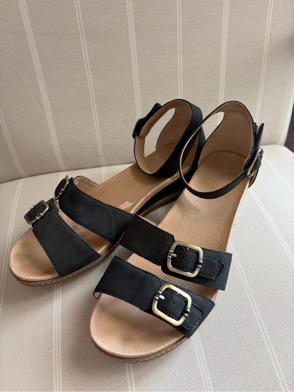 Dansko Black Leather Double-Strap Buckle Ankle Sandals